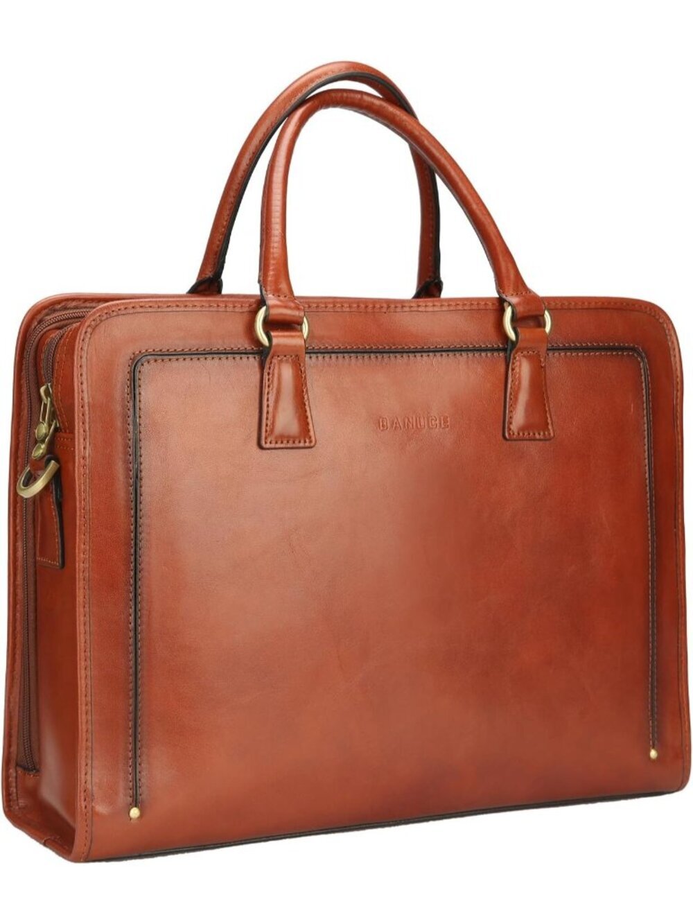 Women's Brown Full Grains Italian PU Leather Briefcase Ladies With Zipper
